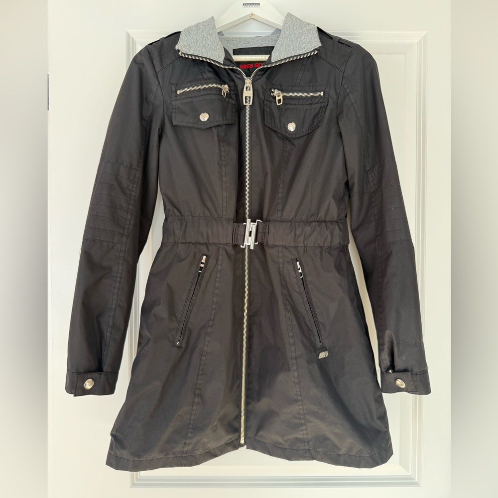 Miss Sixty Black Trench Coat with Silver Accents